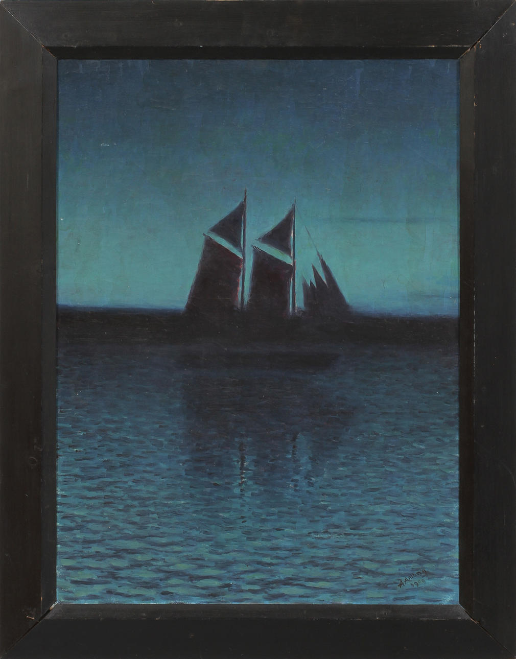 ARVID AHLBERG. Segelfartyg till havs, olja på duk, signerad och daterad 1909.
