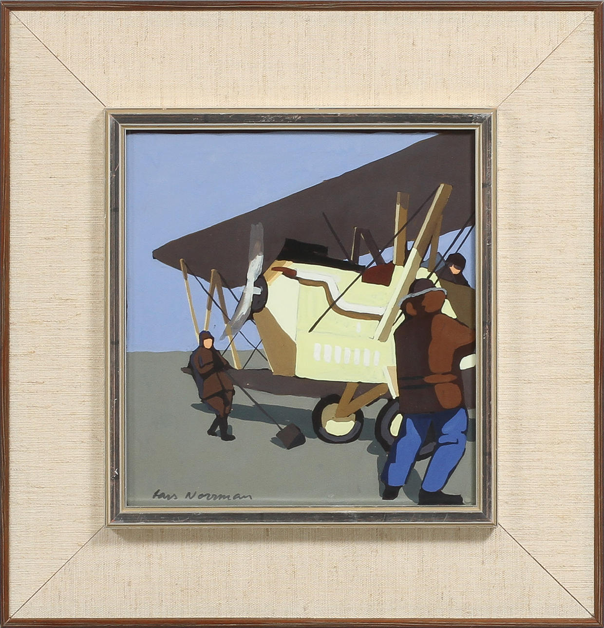 LARS NORRMAN. Piloter och plan, gouache på papper, uppfodrad, signerad.