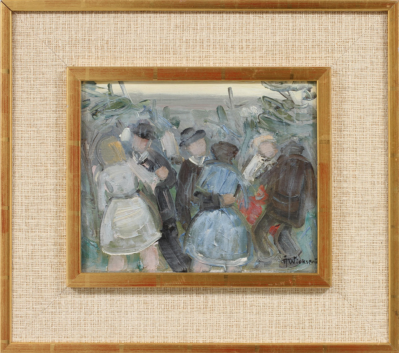 ÅKE WICKSTRÖM. "Dans bortom vägen", olja på duk. Signerad.