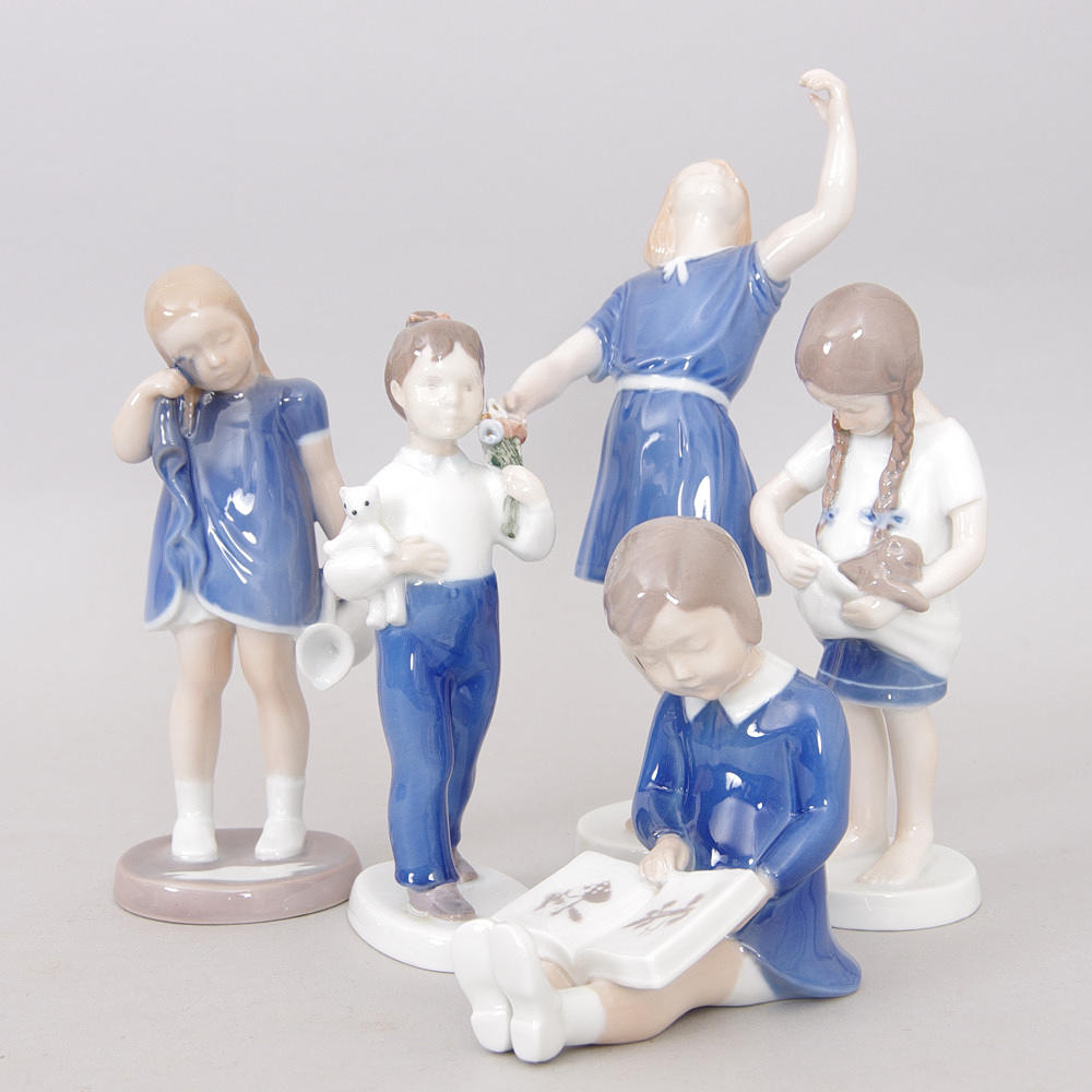 FIGURINER, 5 stycken, porslin, Bing & Gröndal.