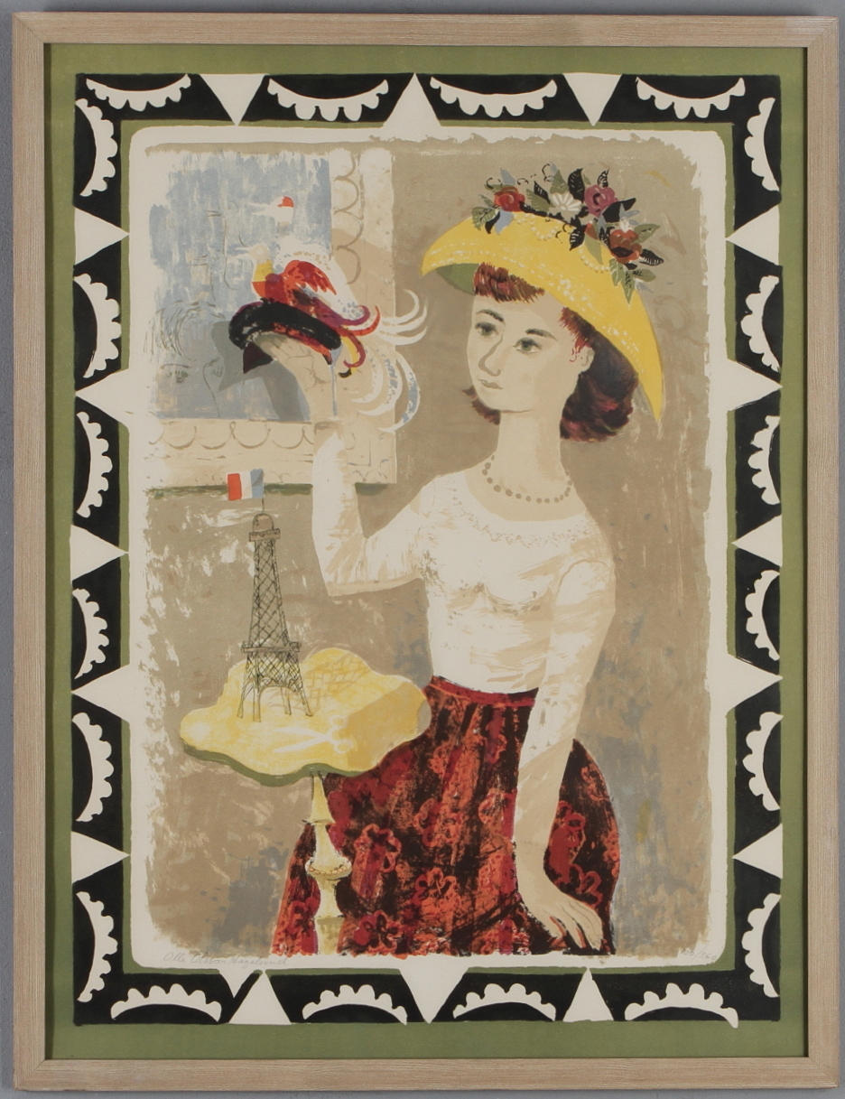 OLLE OLSSON HAGALUND. Flicka med fåglar, färglitografi, signerad samt numrerad 100/360.