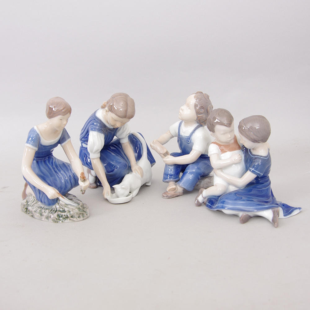 FIGURINER, 4 stycken, porslin, barn, Bing & Gröndal.