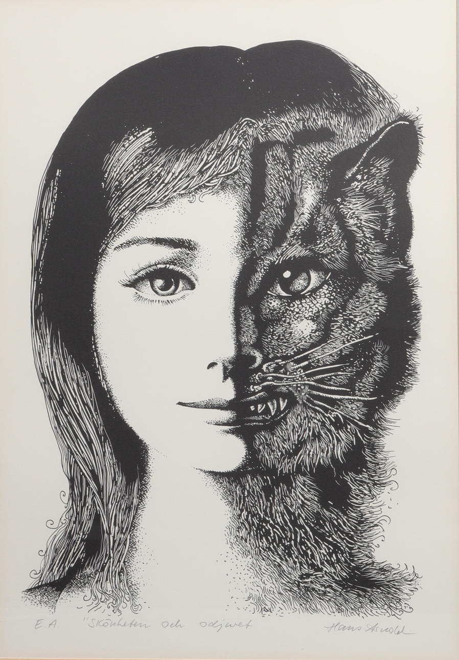 HANS ARNOLD. "Die Schöne und das Biest", Lithographie.