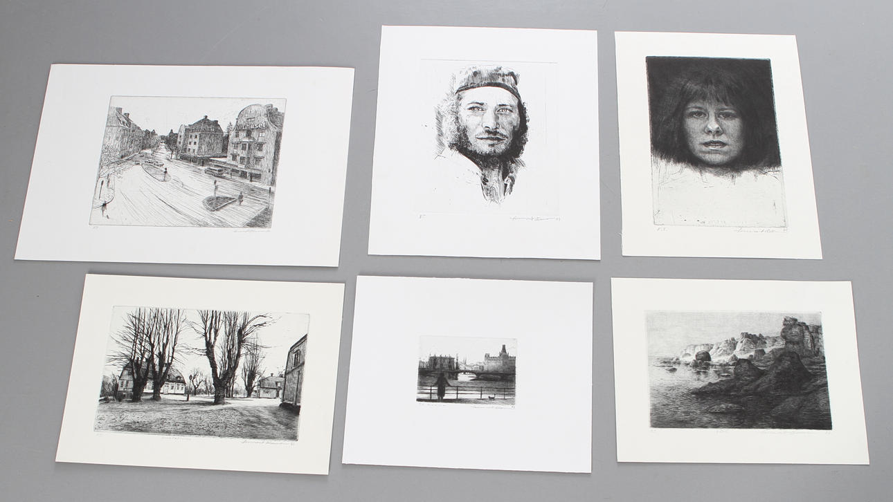 LENNART OLAUSSON. 6 st etsningar, signerade, 1980-tal.