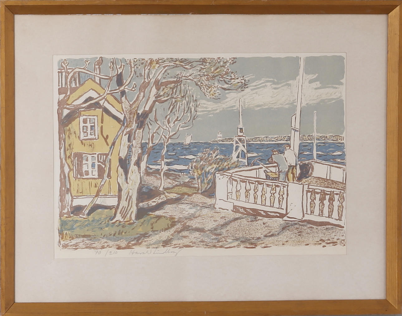 HARALD LINDBERG. Utsikt från restaurang Hasselbacken Öregrund, färglitografi, signerad och numrerad 70/210.