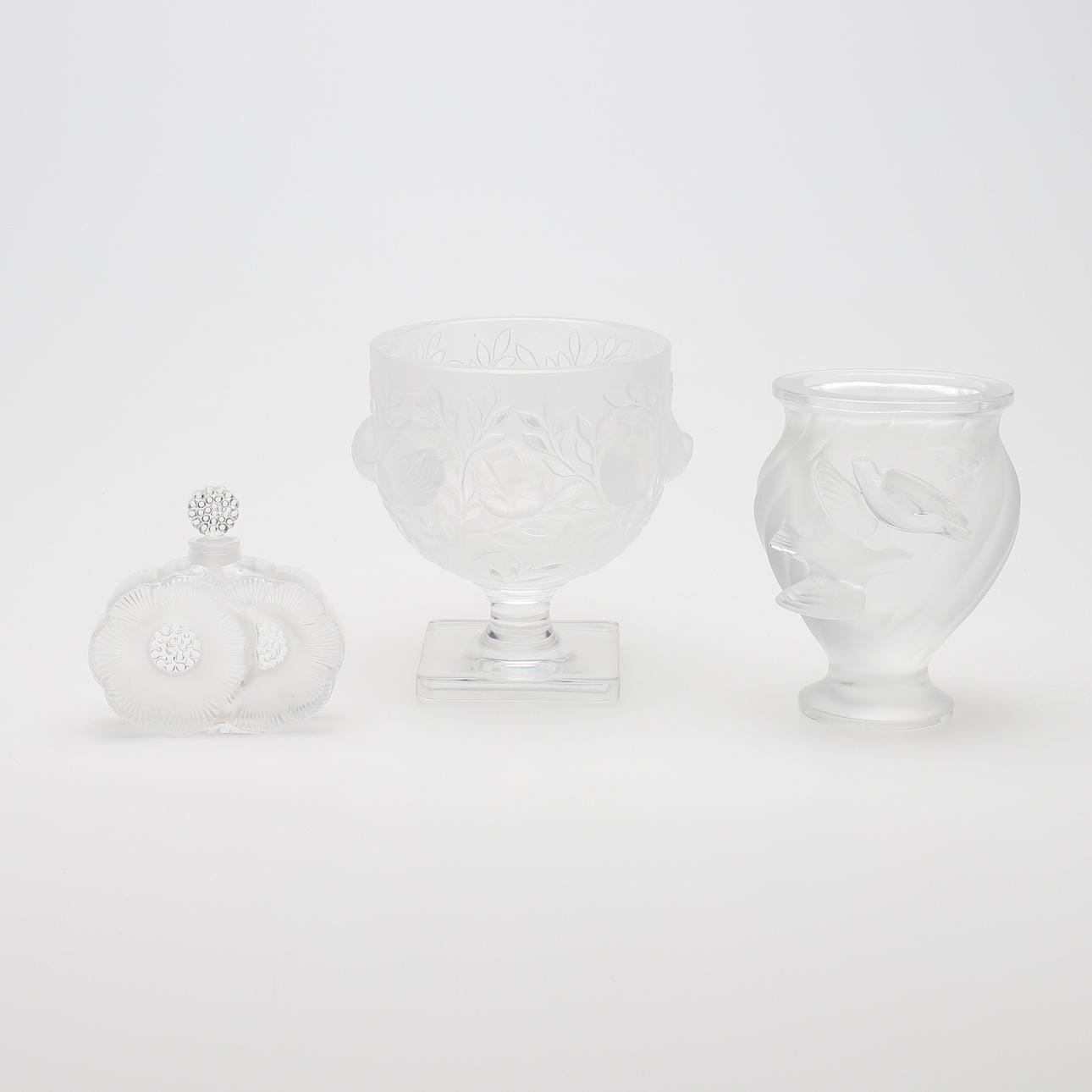 ART GLASS, THREE PARTS, LALIQUE.