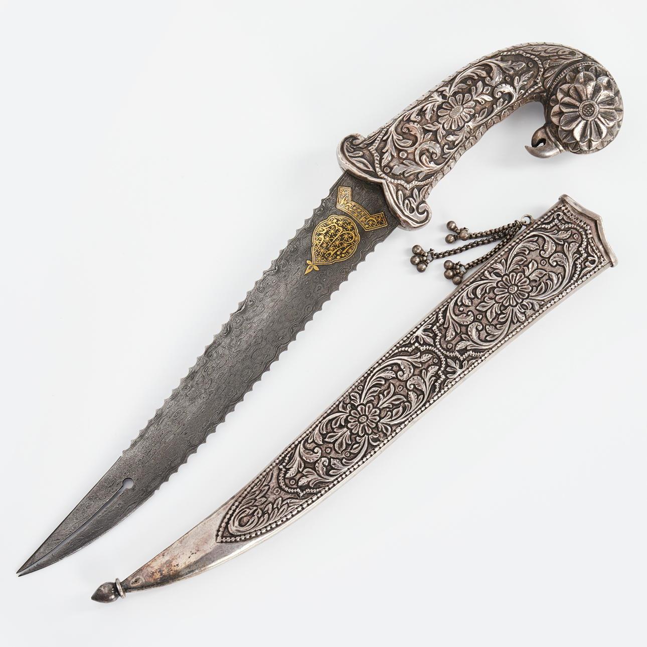 MESSER, indische, damastierte Klinge.