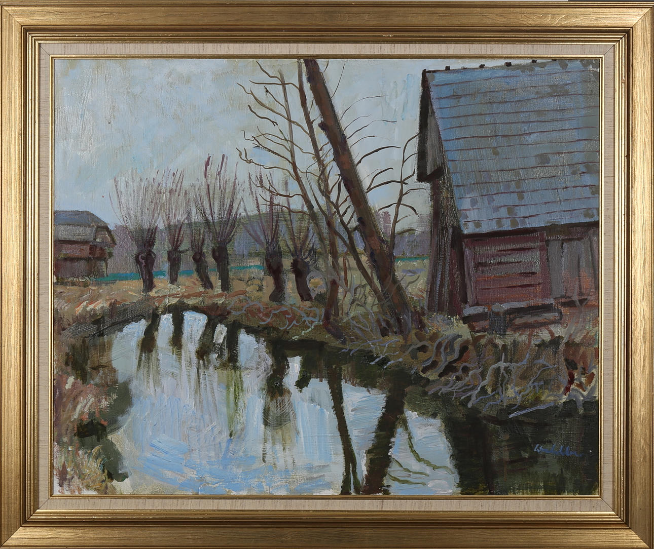 BERTIL WAHLBERG. landskap med pilar, olja på duk, signerad Wahlberg.