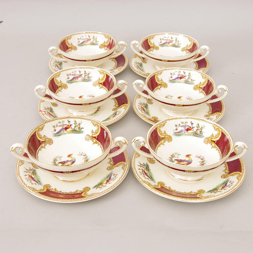 BULJONGKOPPAR, porslin, Myotts England.