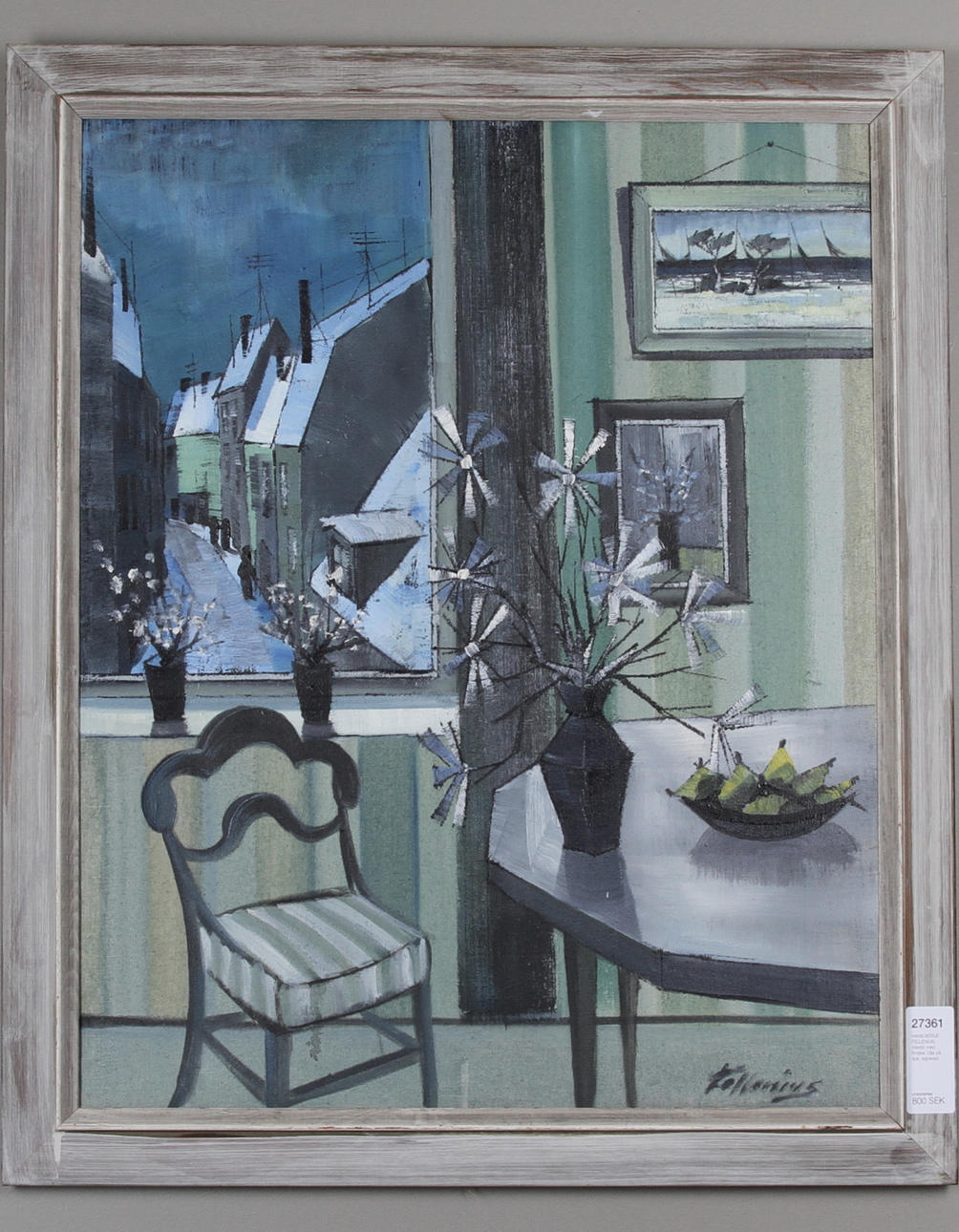 HANS BÖRJE FELLENIUS. Interiör med fönster. Olja på duk, signerad.