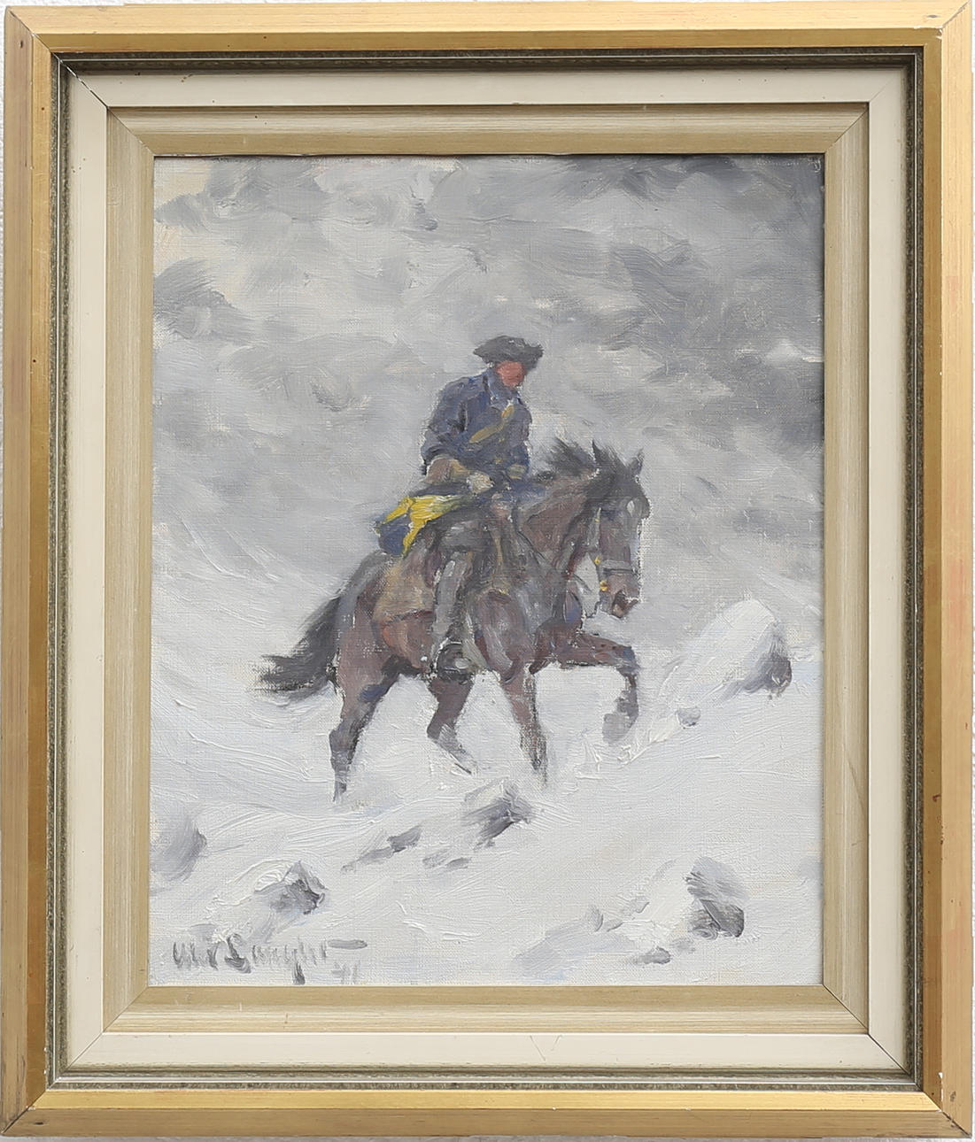 ALEXANDER LANGLET. Ridande karolin. Olja på duk, signerad Alex Langlet, daterad 41.