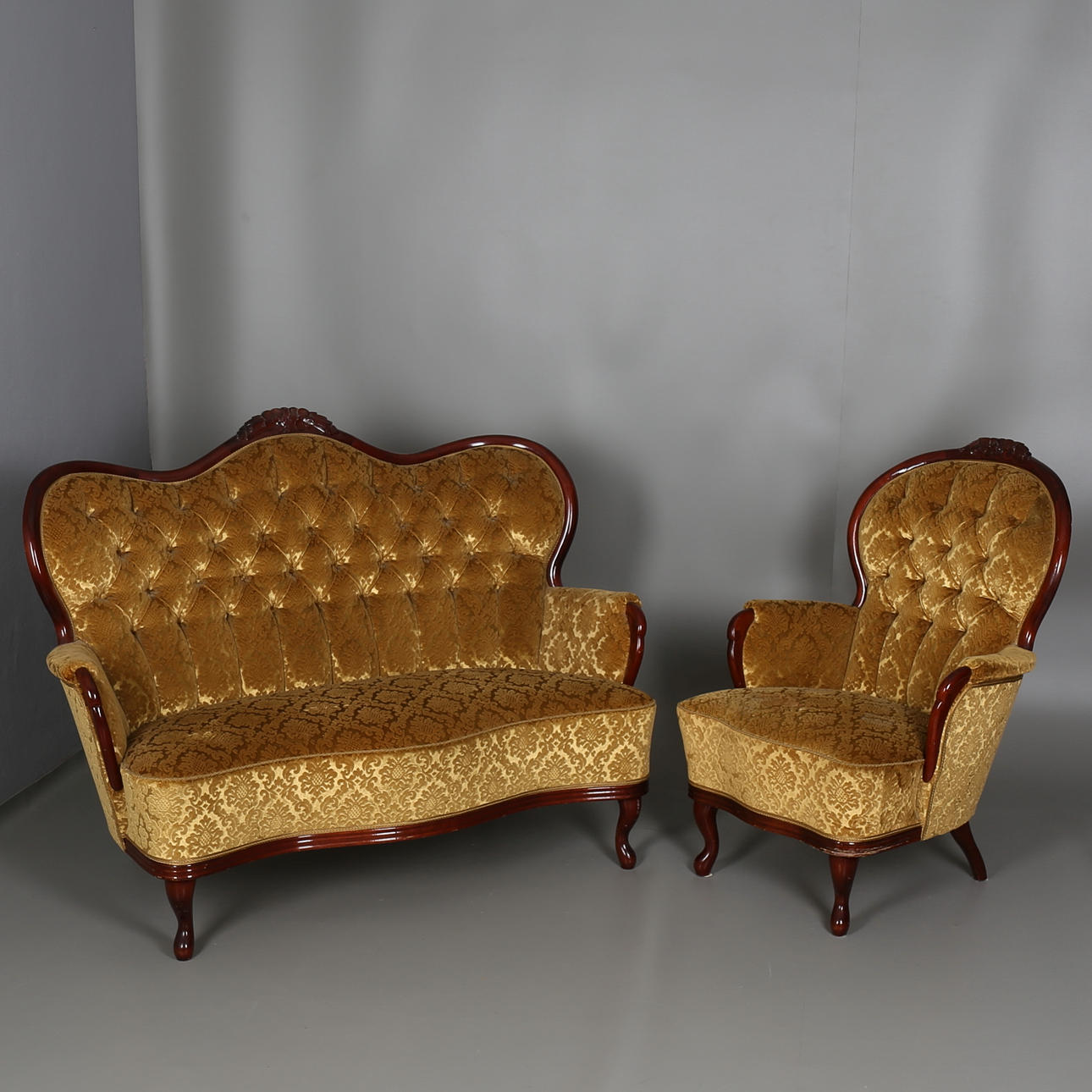 SOFFA OCH FÅTÖLJ, rokoko-stil, 1950/60-tal.