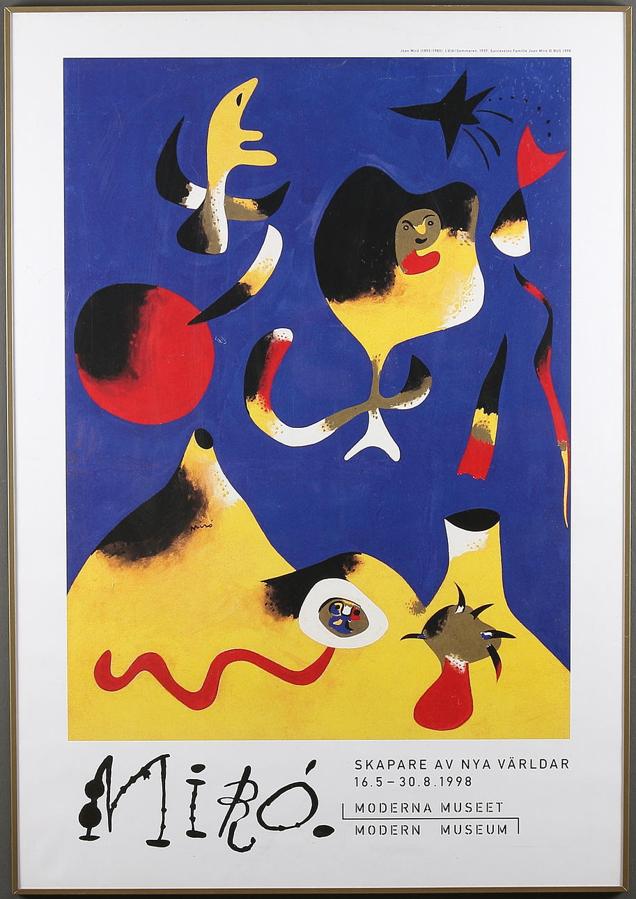 JOAN MIRÓ. Utställningsaffisch, "Skapare av nya världar", Moderna Museet, Stockholm, 16/5 - 30/8, 1998.