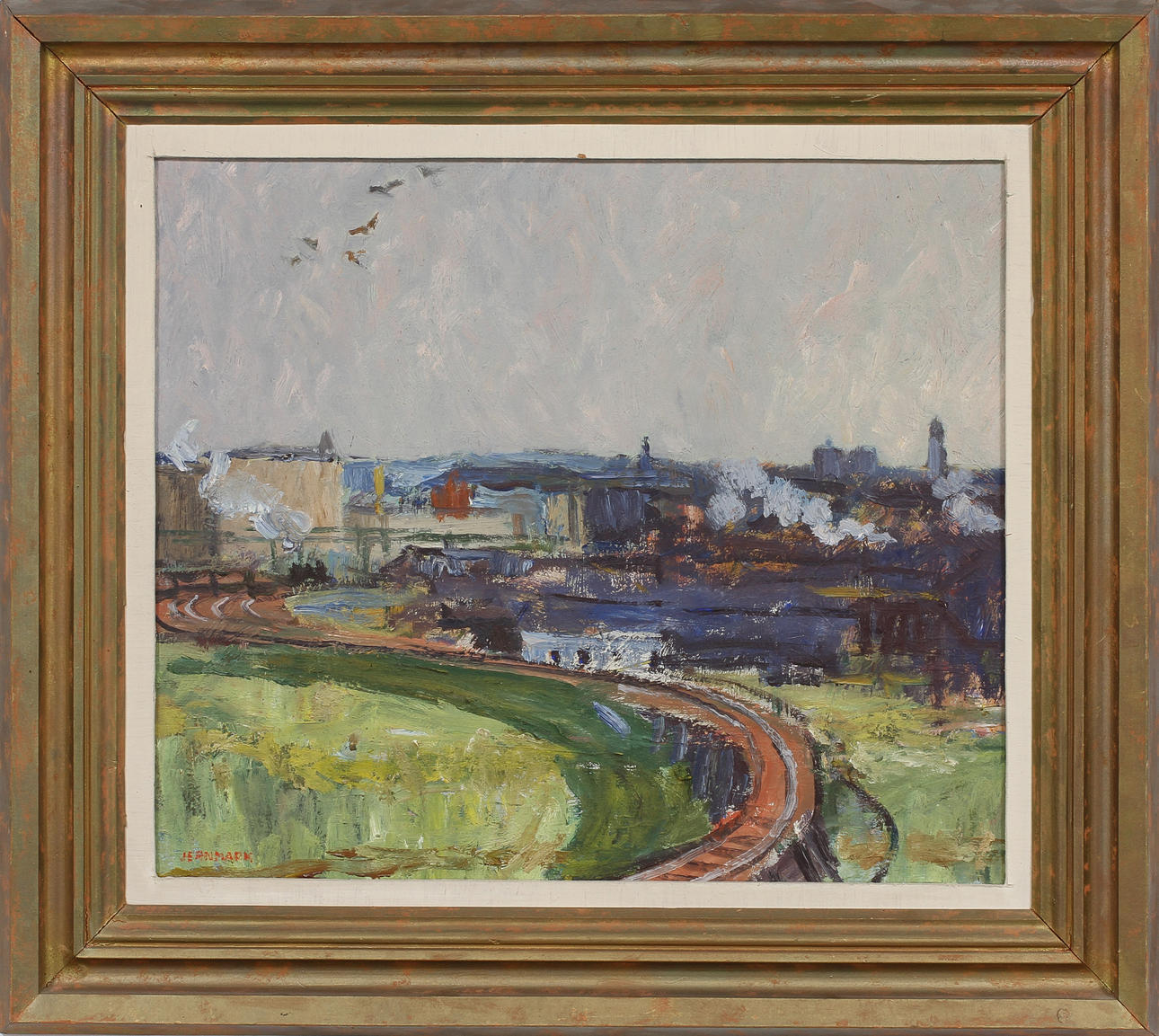 SIGGE JERNMARK. "Järnvägsbron" Olja på pannå, signerad.