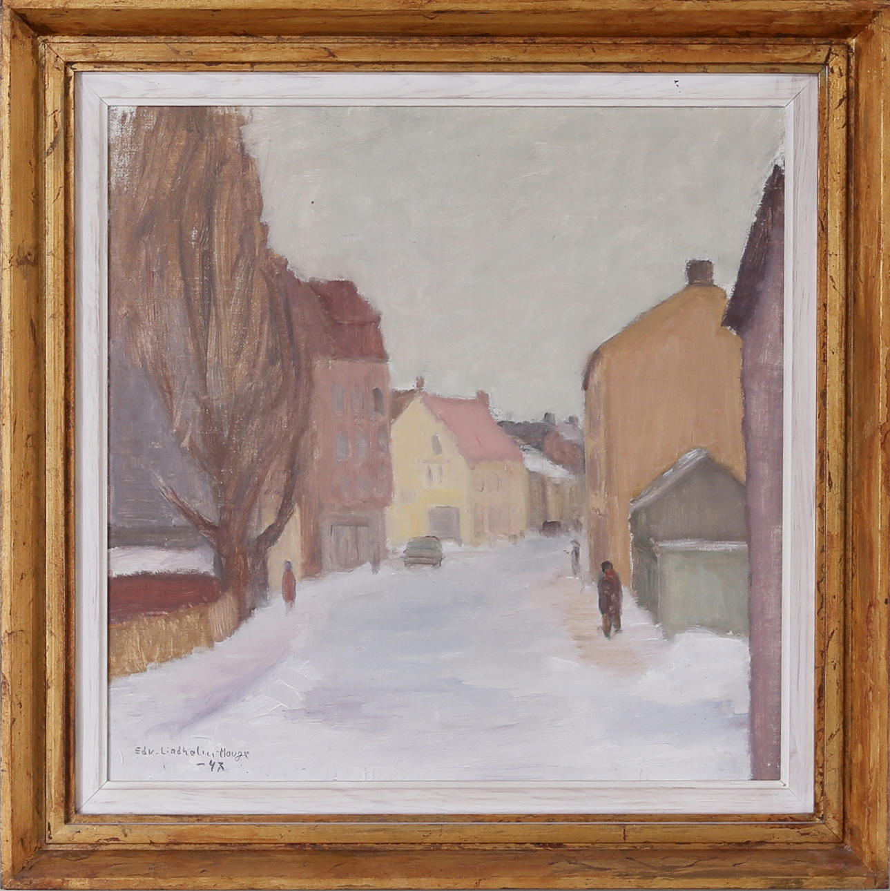 EDVIN LINDHOLM HOUGE. Stadsmotiv från Kalmar, olja på pannå, signerad och daterad -47.