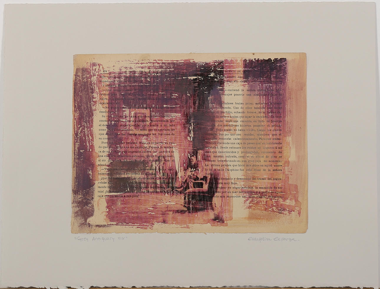 EVANGELINA ESPARZA. "Grey Antiquary XIX" blandteknik på papp, signerad.