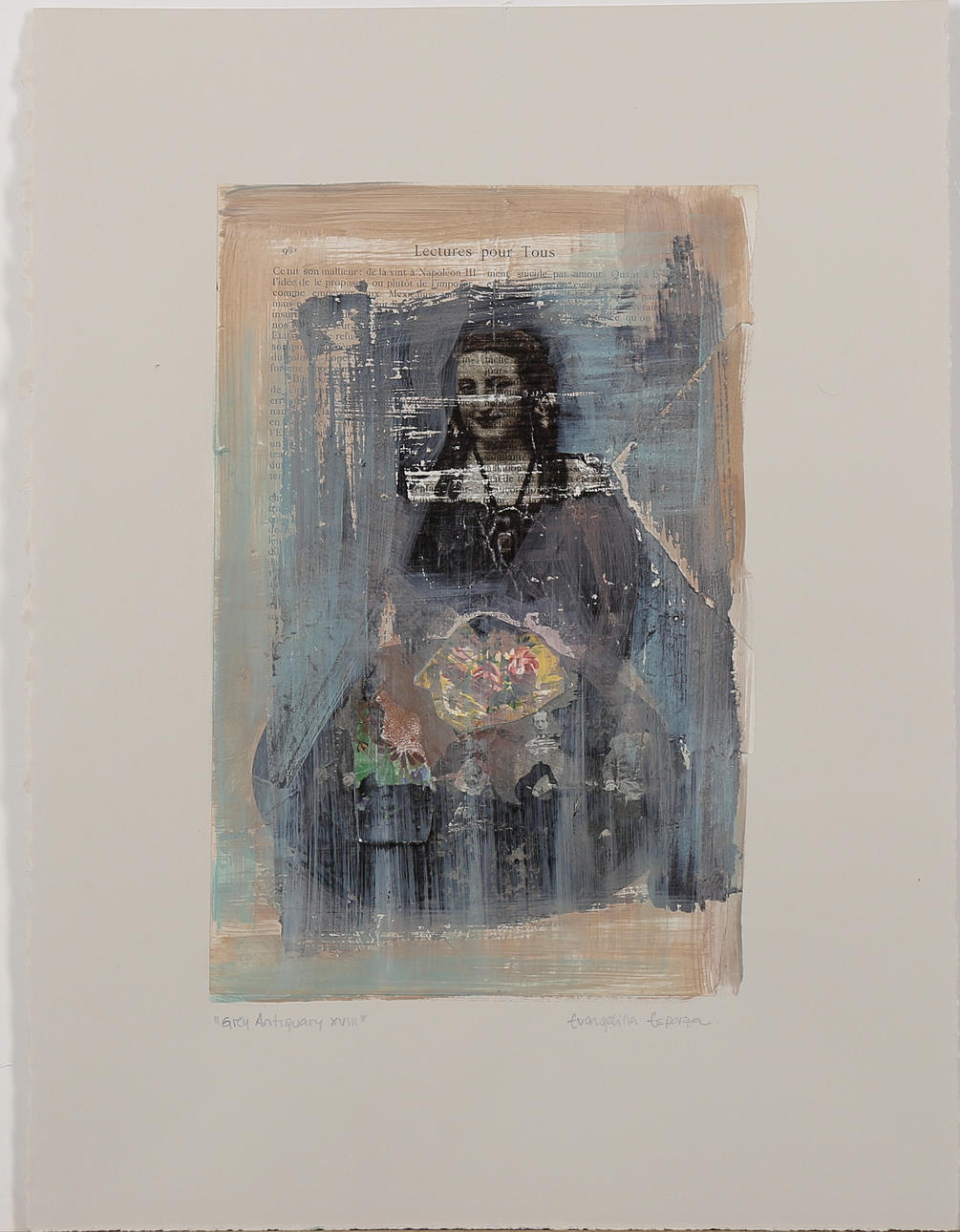 EVANGELINA ESPARZA. "Grey Antiquary XVIII" blandteknik på papp, signerad.