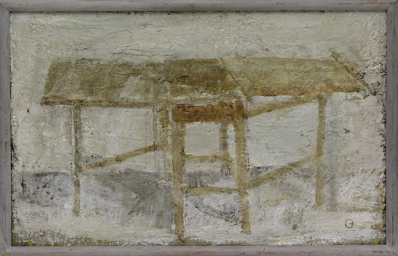 GUNNAR WIDHOLM. "Slagbordet". Olja på duk. Monogramsignerad.