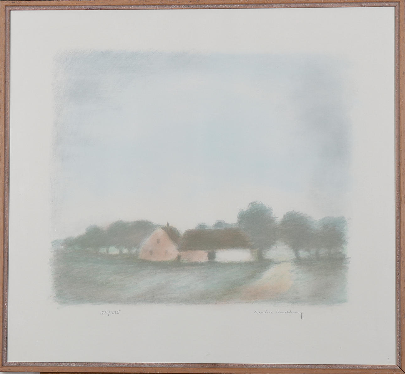 GUSTAV RUDBERG. Gård i landskap, färglitografi, signerad, numrerad 129/225.