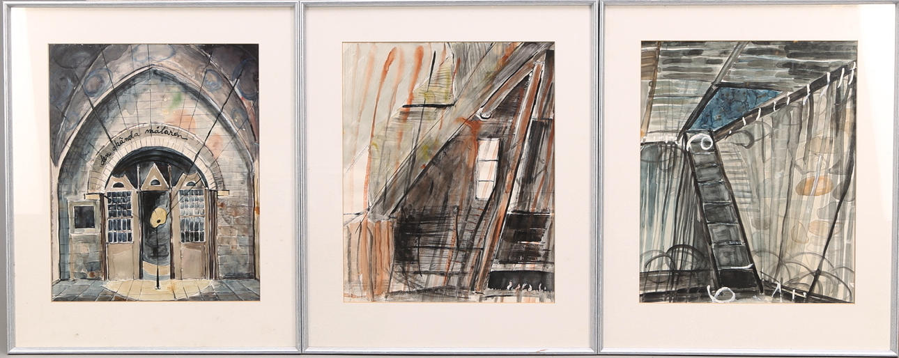 WANJA "NONES" HÅKANSSON. Akvareller, 3 st, ateljémotiv, signerade, daterade -83.