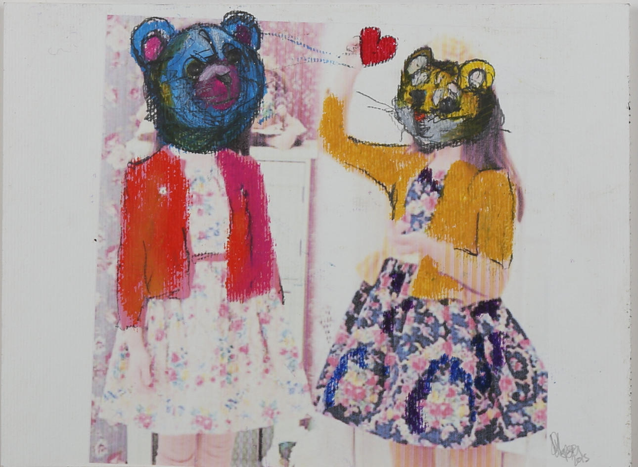 ROBERTO LÓPEZ. "Ninos- peluche 11" blandteknik på papp, signerad samt daterad 2015.