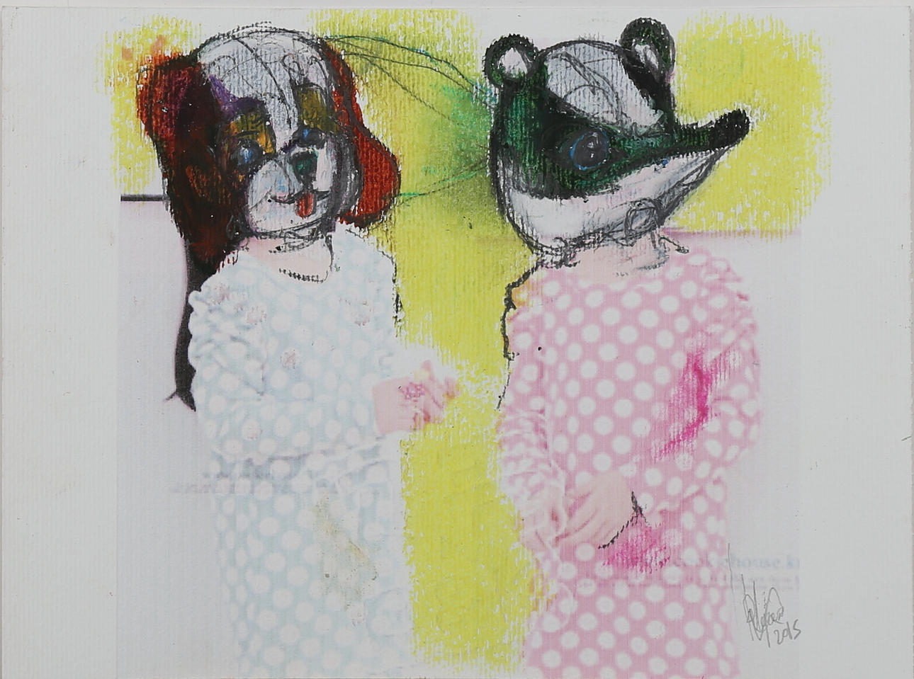 ROBERTO LÓPEZ. "Ninos- peluche" blandteknik på papp, signerad samt daterad 2015.