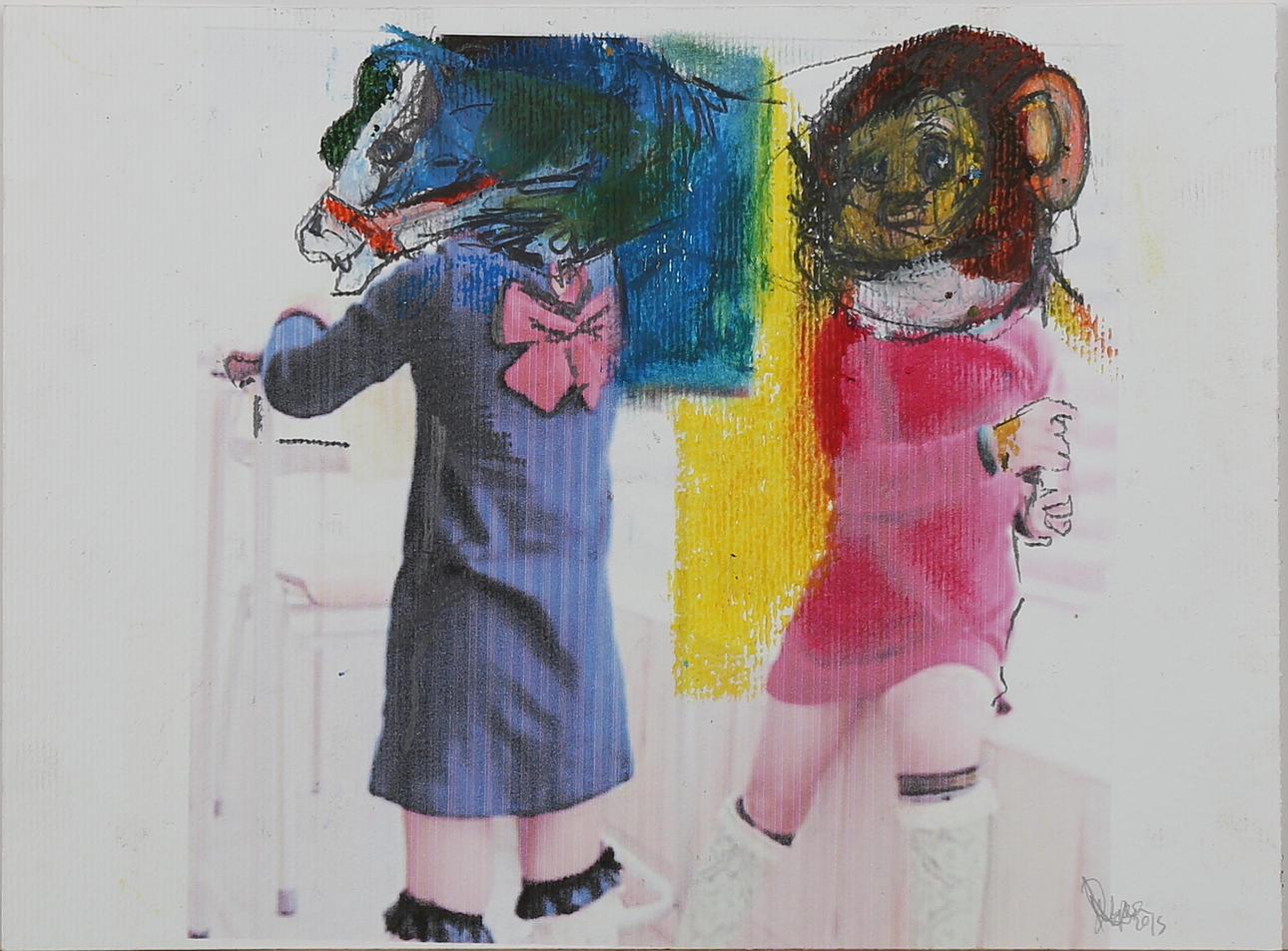 ROBERTO LÓPEZ. "Ninos- peluche 9" blandteknik på papp, signerad samt daterad 2015.