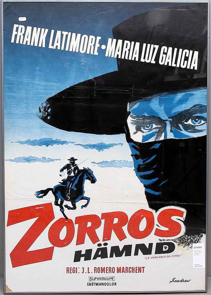 FILMAFFISCH, "Zorros Hämnd", J. Olséns Lito, Stockholm.