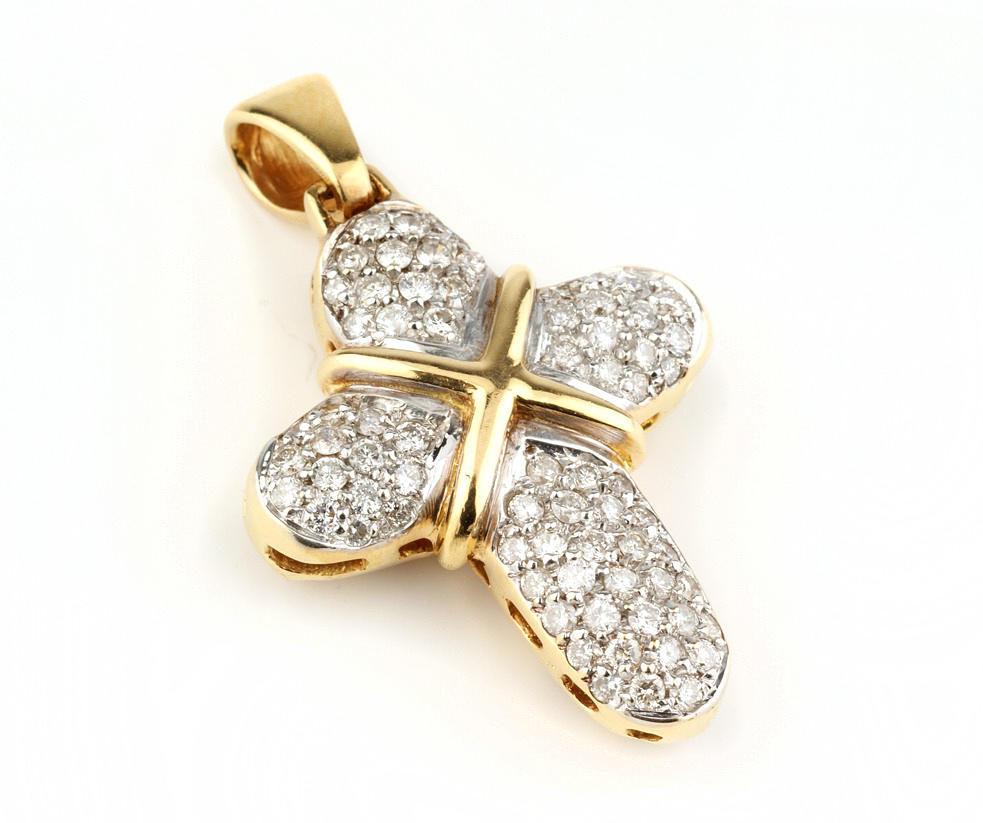 KORS HÄNGE med 114 briljanter ca. 1.80 ct, 750 gult guld, ca. 17 g.