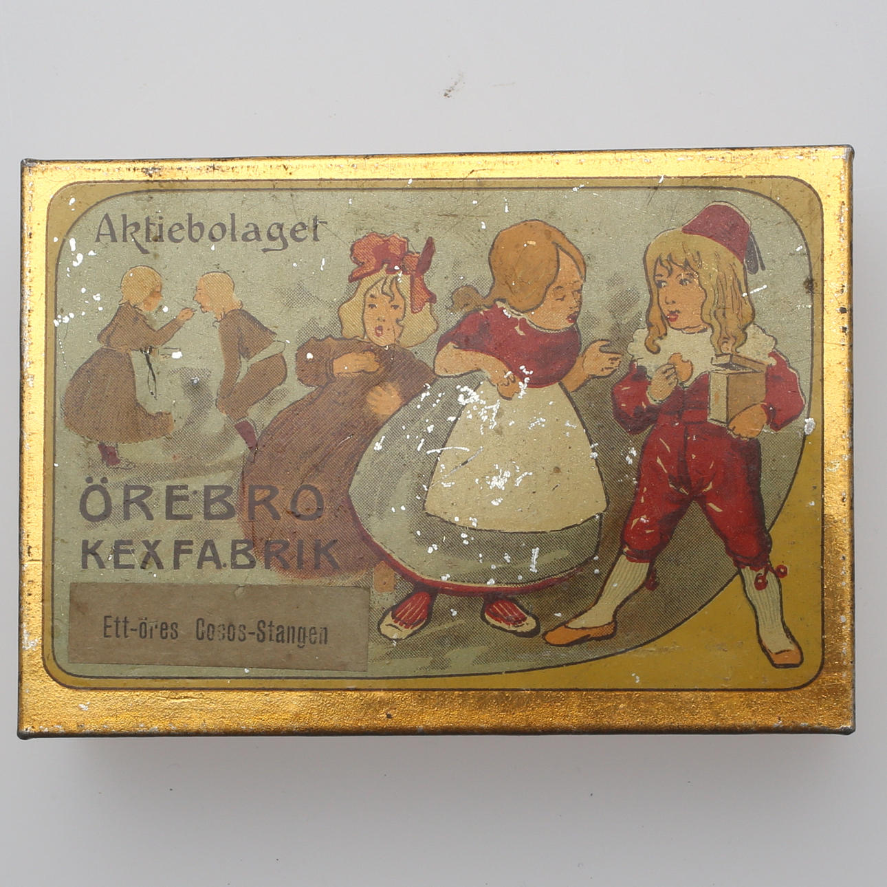 PLÅTASK med LOCK, Aktiebolaget Örebro Kexfabrik, ovanlig, tidigt 1900-tal.