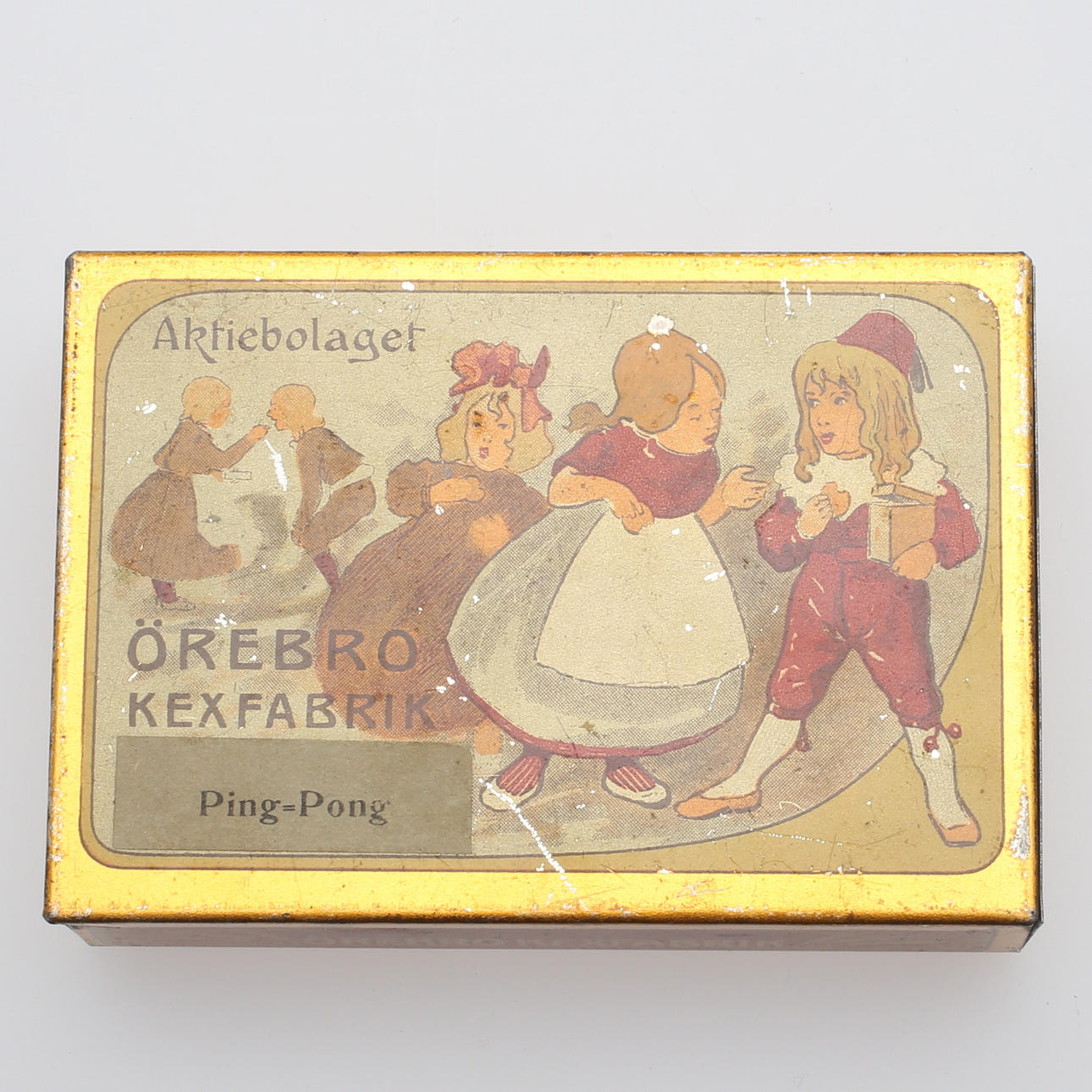 PLÅTASK med LOCK, Aktiebolaget Örebro Kexfabrik, ovanlig, tidigt 1900-tal.