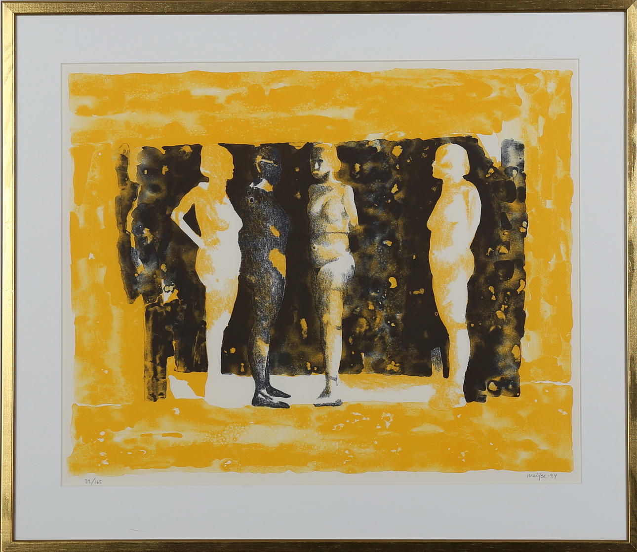 STURE MEIJER. Färglitografi, kvinnokroppar mot gul bakgrund, signerad och daterad Meijer -94, numrerad 39/165.