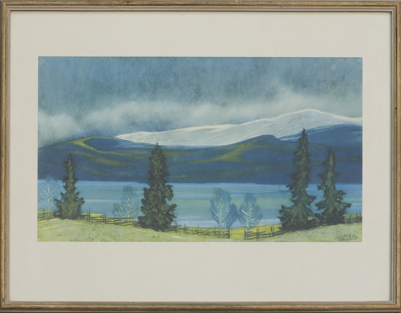 HELMER OSSLUND. EFTER. Landskap med berg, tryck.
