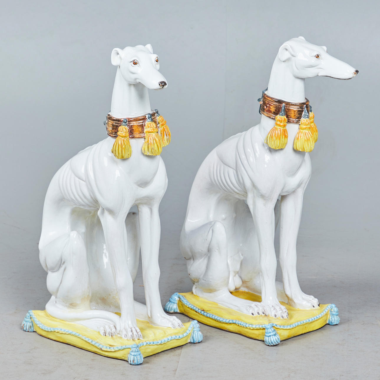 Sculpture / figure, two greyhounds, ceramic, Italy (2).