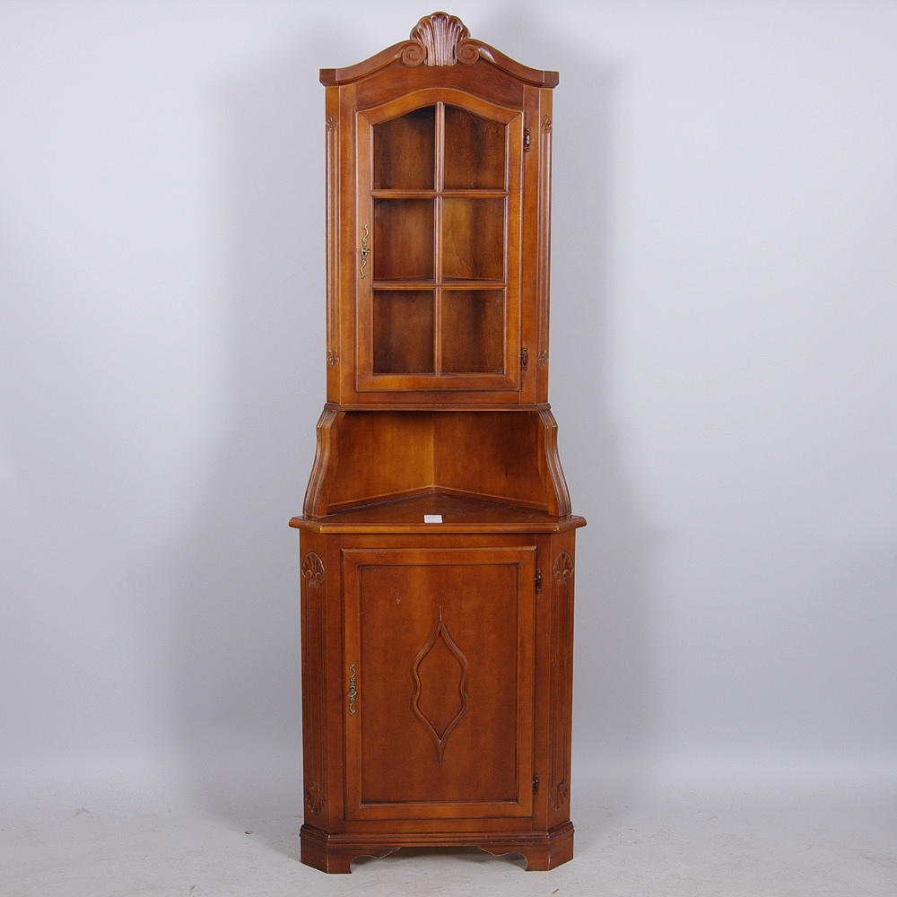 HÖRNSKÅP med vitrinöverdel, 1980-tal.