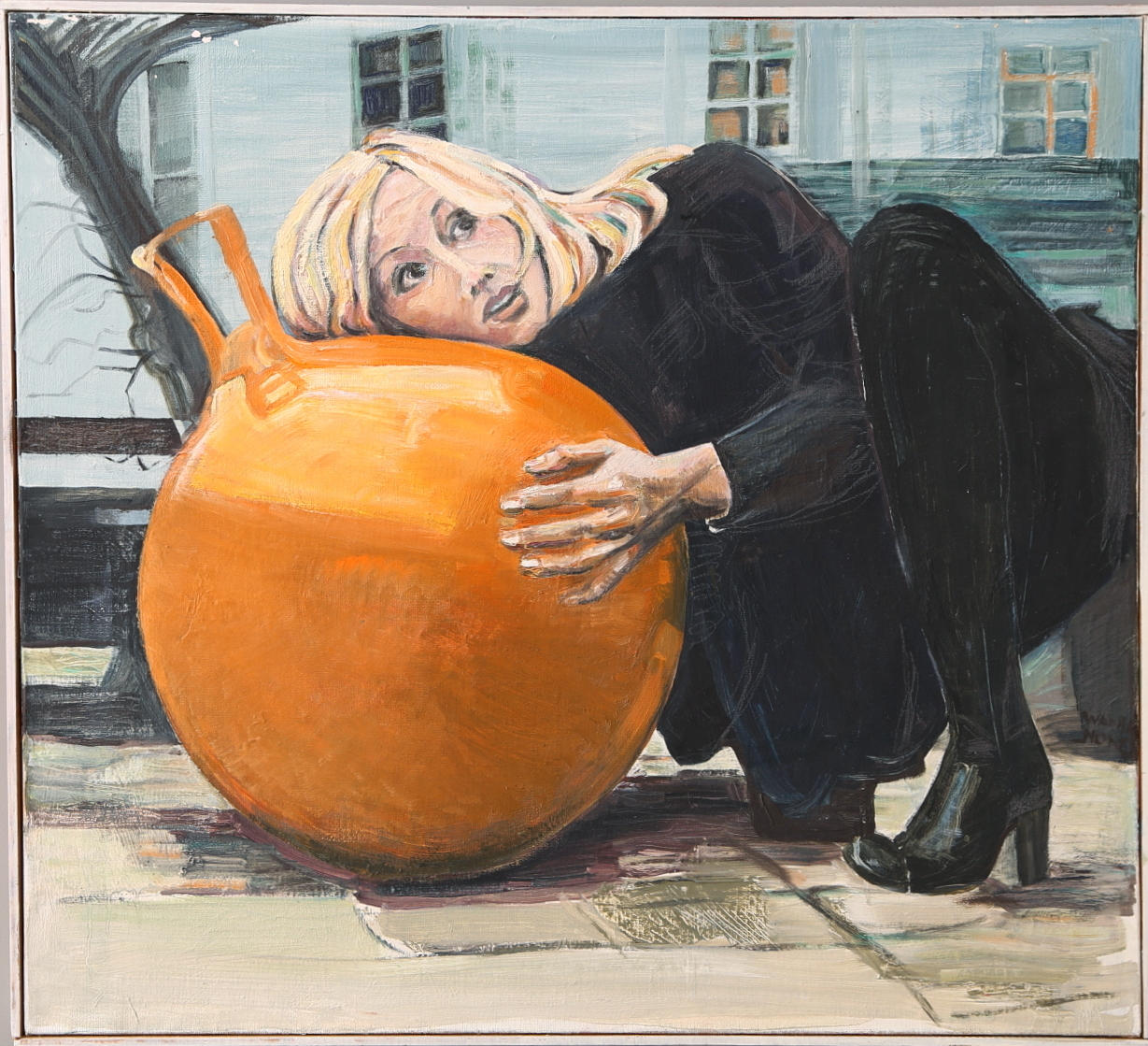 WANJA "NONES" HÅKANSSON. olja på duk, orange boll, osignerad.