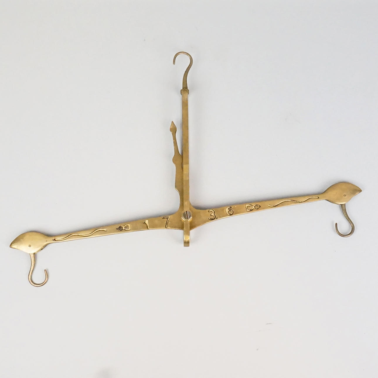 BALANCING SCALE, brass, 20th century, marked 1736.