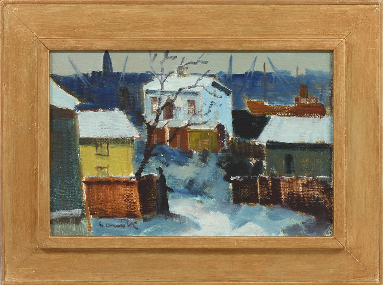 TAGE GAVIK. "Lindholmen", olja på duk, signerad.