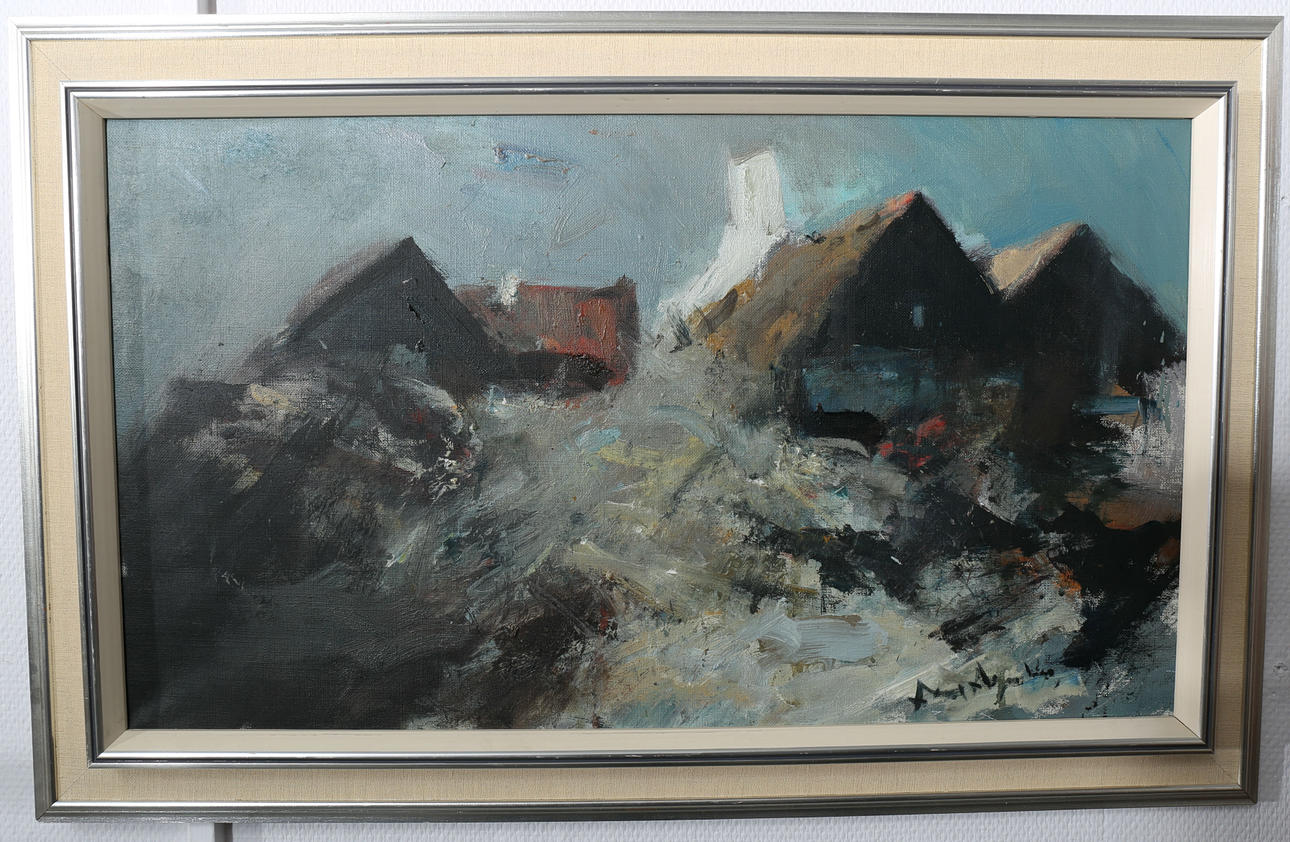 ARNE ASPELIN. Olja på duk, Fiskeläge, signerad.