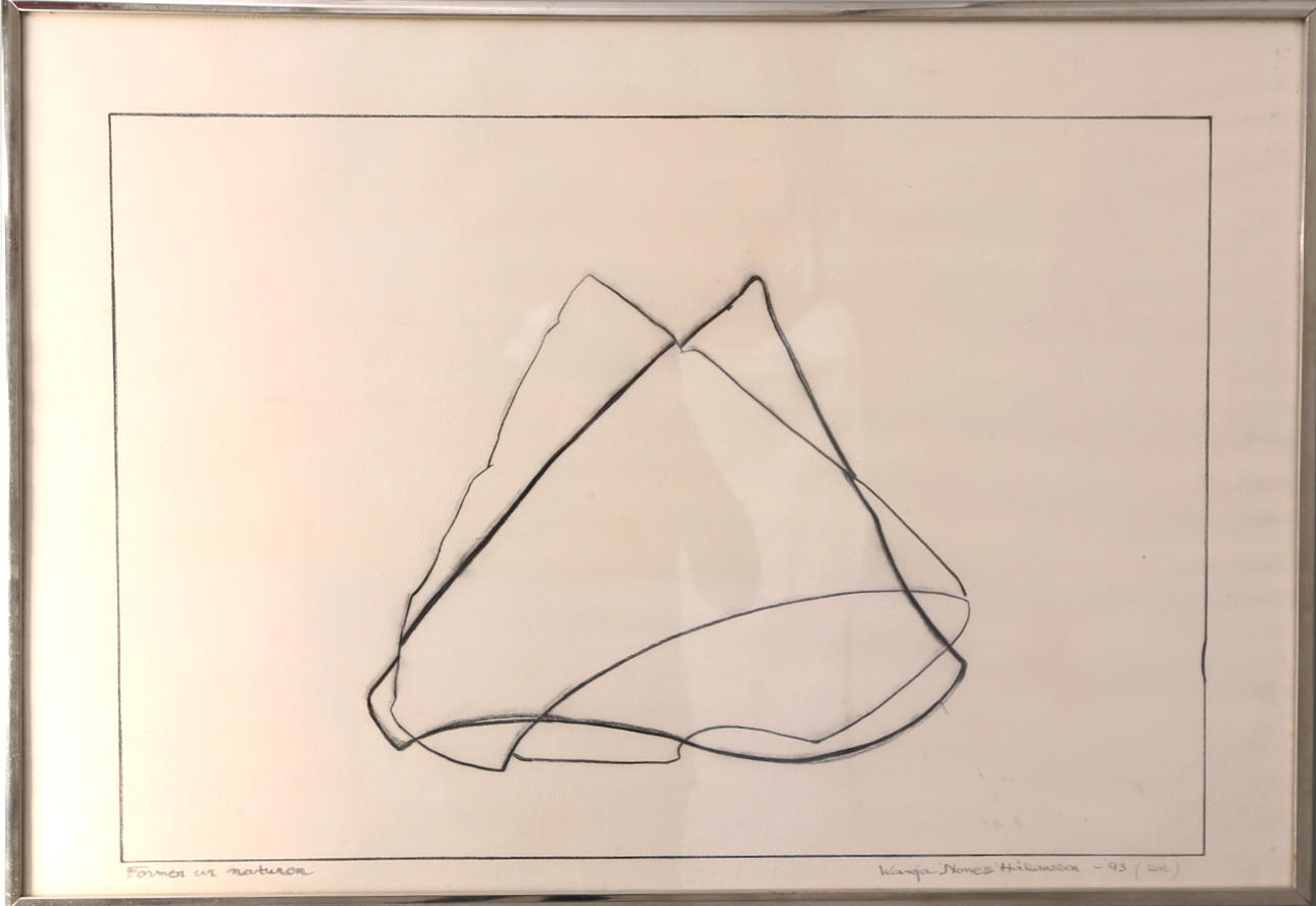 WANJA "NONES" HÅKANSSON. kolteckning, "Former ur naturen", signerad + SKULPTURER, 3 st, sten, brons, gips.