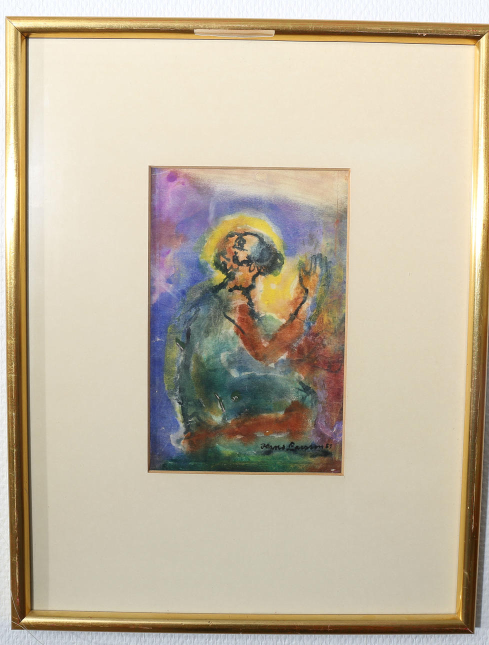 HANS LARSSON. Akvarell, Tillbedjan, signerad.