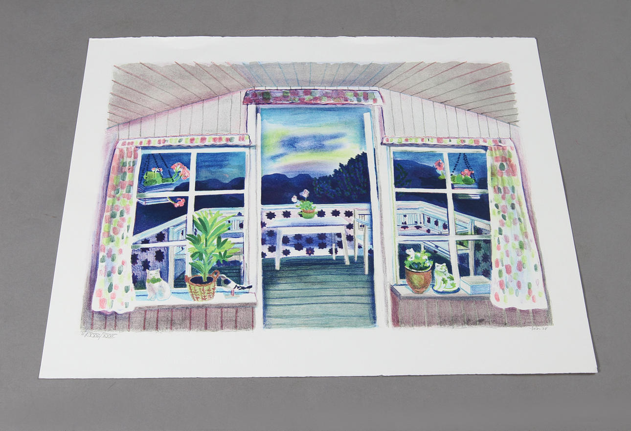 EVY LÅÅS. Färglitografi. Altan, signerad och numrerad.