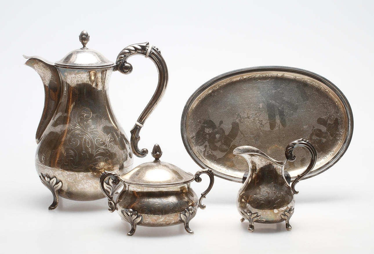 KAFFESERVIS. 4 delar, silver, Stockholm, 1800-1900-tal, vikt ca. 1556,9 gram.