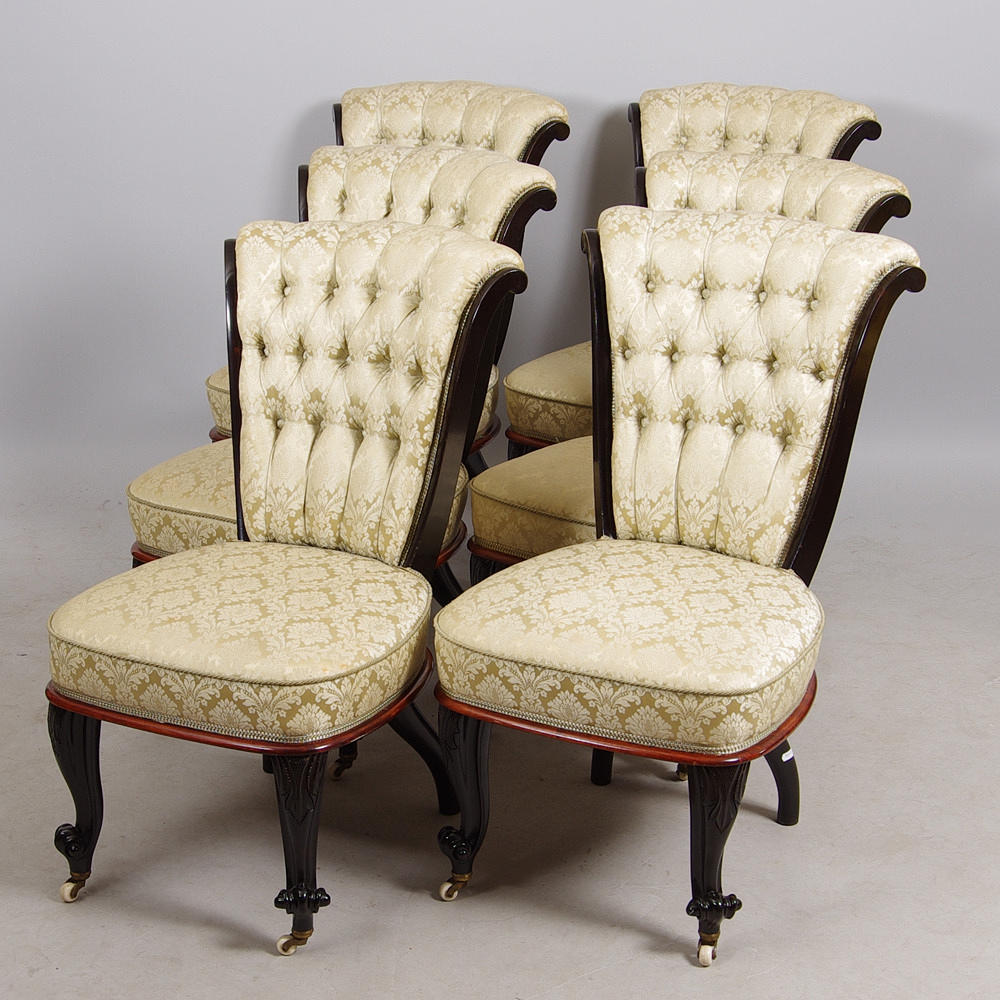 STOLAR, 6 stycken, mahogny med svärtade detaljer, nyrenässans.