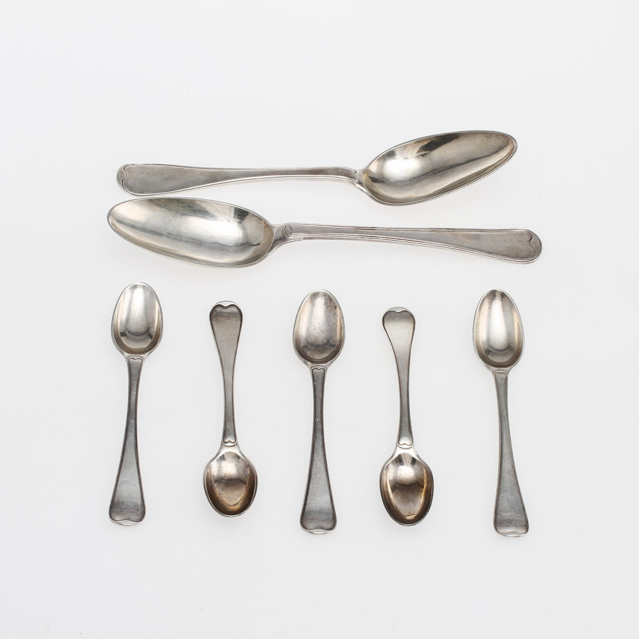 SKEDAR, 7 st, silver 1700-tal. Vikt ca 260 gram.