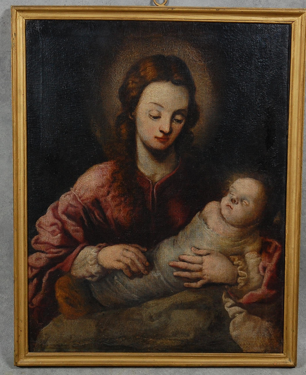 OIDENTIFIERAD KONSTNÄR. olja uppfodrad på duk, " Junfru Maria " 17-1800-tal.