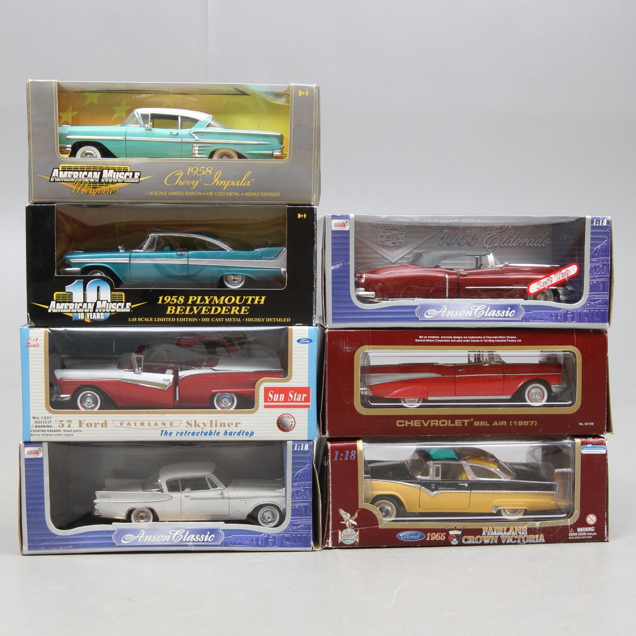 MODELLBILAR 7 stycken amerikanska förebilder, made in China . Originalkartonger.