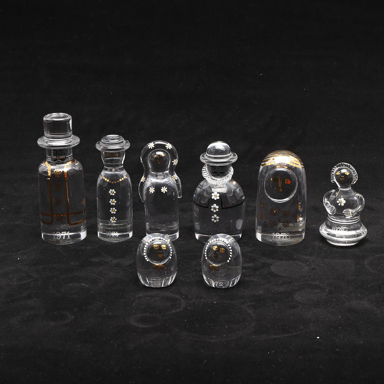 GLASFIGURINER, 8 stycken, Göran Wärff, Kosta.