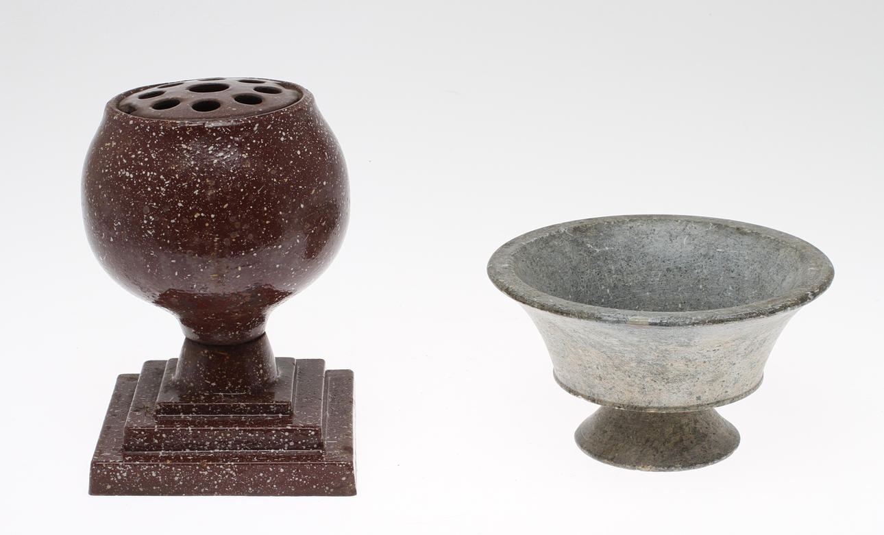 SKÅL, täljsten, TULPANVAS, porfyrimitation.