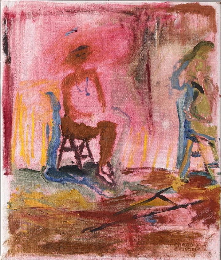 GAGGA GRUNDEUS. Olja på duk, kvinnostudie, signerad.